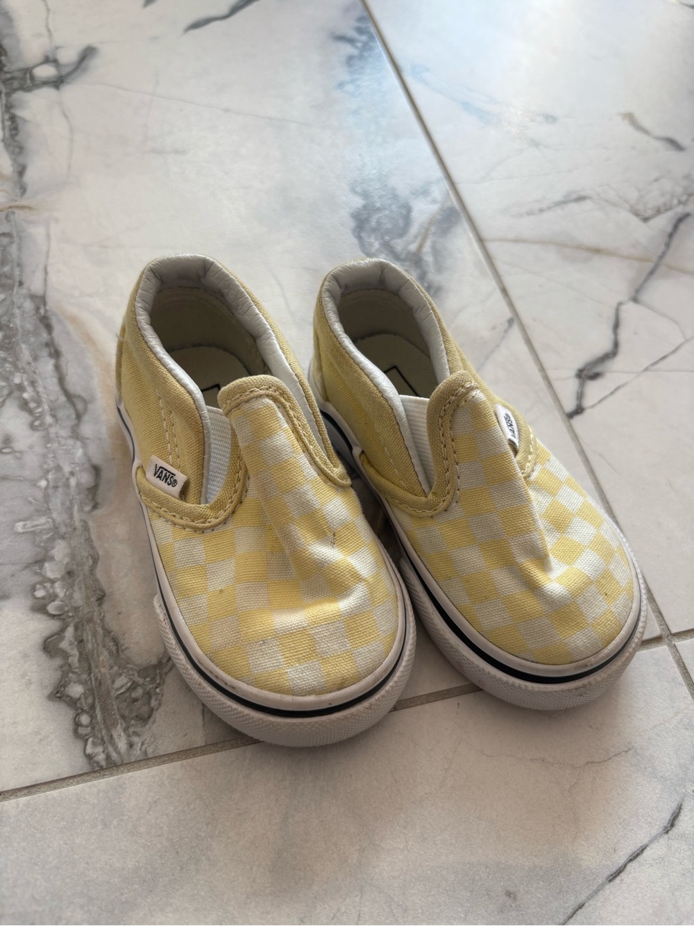 Vans Kids Checkerboard Slip-On Sneakers in Yellow and White